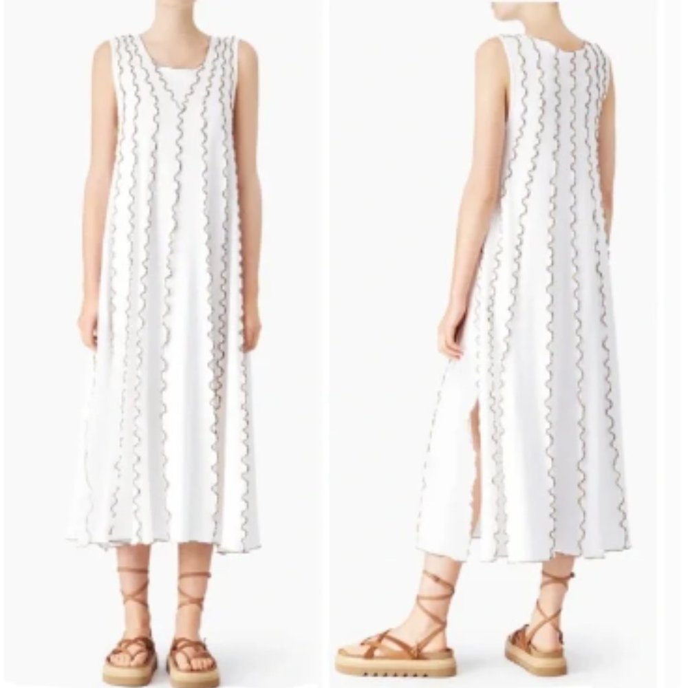 See By Chloe Cloudy White Midi Dress Sleeveless Crew Neck Lettuce Hem Size Small - Picture 4 of 11